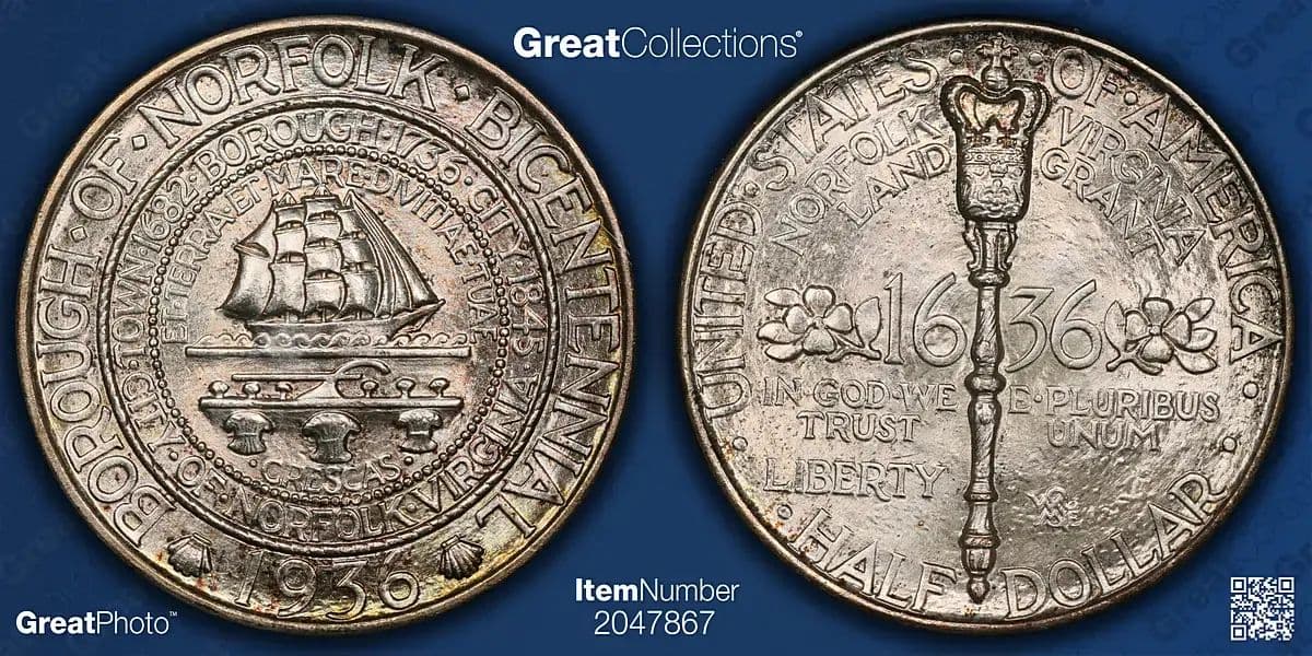 NGC MS-65+CAC金シール、1936年ノーフォーク記念銀貨:グレード認定が相場を決める時代