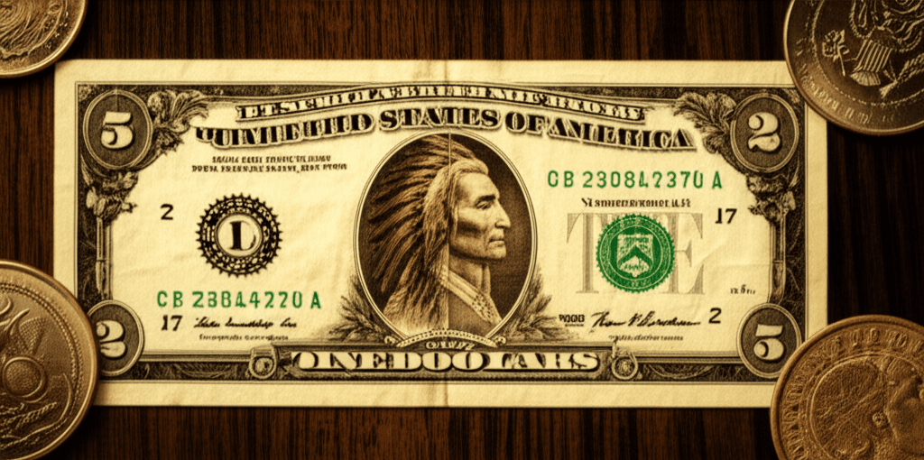 走るアンテロープと1899年の5ドル銀行券：アメリカ紙幣史上初のネイティブアメリカン肖像