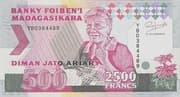 2500 Francs = 500 Ariary