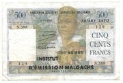 500 Francs = 100 Ariary