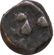 Yadavas of Devagiri, Ruler- Ramchandra Deva, 0.85g, Obv: Lion standing left with leg raised, Rev: Devnagari legend “Sri Ramadeva/श्री रामदेव ” where only “Ramade/राम दे” is visible, Very fine condition - Yadava Dynasty