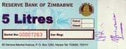 5 Litres - Fuel Coupon - Zimbabwe (1980-date)