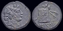 Pontos Amisos AE20 Thyrsus resting against cista mystica