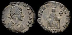 Aelia Eudoxia, Augusta, AE16 Eudoxia enthroned facing