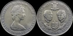 Guernsey 25 pence 1981 Prince Charles and Lady Diana