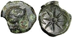 Pontos, Uncertain AE19 "Helmeted Athena / Star, Crescents" Extremely Rare
