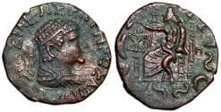 Baktrian Kingdom: Hermaios AE24 "Portrait & Zeus Seated" Good Very Fine