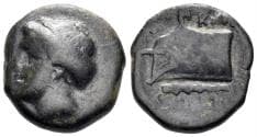 Karia, Knidos. Circa 300-190 BC. AE 13mm (2.48g). SNG Copenhagen 306 var (head Aphrodite and prow left)