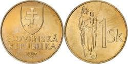 Slovakia, 1 Koruna, 2007, Kremnica, Copper Plated Bronze, , KM:12