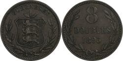 Guernsey, 8 Doubles, 1893, Heaton, Bronze, , KM:7