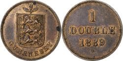 Guernsey, Double, 1889, Heaton, Bronze, , KM:10