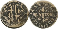 Principality of Catalonia, 4 Quartos, 1813, Barcelona, Cast Copper,