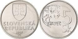 Slovakia, 5 Koruna, 2007, Kremnica, Nickel plated steel, , KM:14