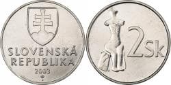 Slovakia, 2 Koruna, 2003, Nickel plated steel, , KM:13