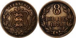 Guernsey, 8 Doubles, 1874, Heaton, Bronze, , KM:7