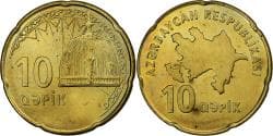 Azerbaijan, 10 Qapik, 2006, Brass plated steel, , KM:42