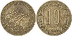 Central African States, 10 Francs, 1975, Paris, Aluminum-Bronze, , KM:9