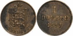 Guernsey, Double, 1899, Heaton, Bronze, , KM:10
