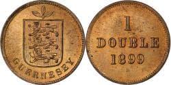 Guernsey, Double, 1899, Heaton, Bronze, , KM:10