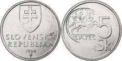 Slovakia, 5 Koruna, 1994, Nickel plated steel, , KM:14