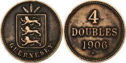 Guernsey, 4 Doubles, 1906, Heaton, Bronze, , KM:5