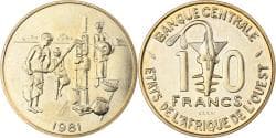 West African States, 10 Francs, 1981, Paris, Brass, , KM:E12