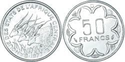 Coin, Central African States, 50 Francs, 1977