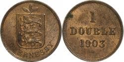 Guernsey, Double, 1903, Heaton, Bronze, , KM:10