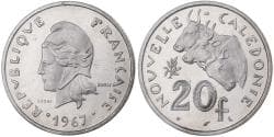 New Caledonia, 20 Francs, 1967, MDP, Pattern, Nickel,