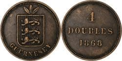 Guernsey, Victoria, 4 Doubles, 1868, Heaton, Bronze, , KM:5
