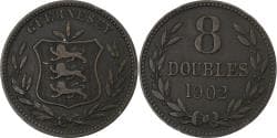 Guernsey, 8 Doubles, 1902, Heaton, Bronze, , KM:7
