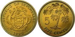 Seychelles, 5 Cents, 1995, Pobjoy Mint, Brass,