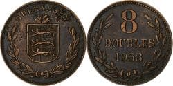 Guernsey, 8 Doubles, 1938, Heaton, Bronze, , KM:7