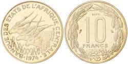 Central African States, 10 Francs, 1974, MDP, Pattern, Bronze-Aluminium