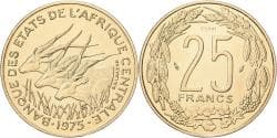 Central African States, 25 Francs, 1975, Paris, ESSAI, Aluminum-Bronze