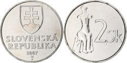 Slovakia, 2 Koruna, 2007, Kremnica, Nickel plated steel, , KM:13