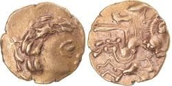 Coin, Aulerci Cenomani, 1/4 statère au cheval androcéphale et au personnage