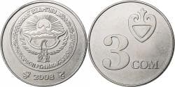 KYRGYZSTAN, 3 Som, 2008, Nickel plated steel, , KM:15