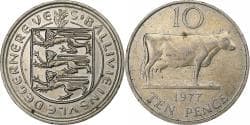 Guernsey, Elizabeth II, 10 Pence, 1977, Heaton, Copper-nickel, , KM:30
