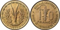 West African States, 10 Francs, 1977, Aluminum-Nickel-Bronze, , KM:1a