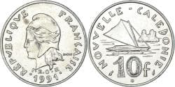 Coin, New Caledonia, 10 Francs, 1991