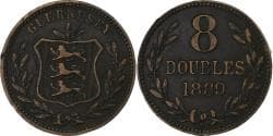 Guernsey, 8 Doubles, 1889, Heaton, Bronze, , KM:7
