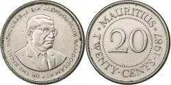 Mauritius, 20 Cents, 1987, Nickel plated steel, , KM:53