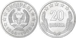 Albania, 20 Qindarka, 1969, Aluminum, , KM:46