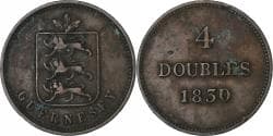 Guernsey, Victoria, 4 Doubles, 1830, Soho Mint, Copper,