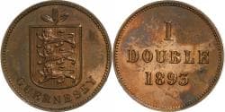 Guernsey, Double, 1893, Heaton, Bronze, , KM:10