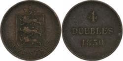 Guernsey, 4 Doubles, 1830, Heaton, Copper, , KM:2