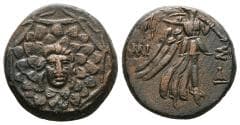 PONTOS, Amisos. AE20. 90-85 BC. Aegis & Nike, holding palm over shoulder; AMI-ΣOY