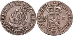 1/2 scheepjesgulden Nederlands Indië 1802 ZFr+