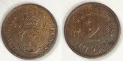 ICELAND - Kingdom, Christian X, 1938 ♥N; GJ, 2 Aurar, Choice EF
